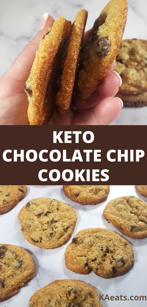 KETO CHOCOLATE CHIP COOKIES Best Keto Chocolate Chip Cookies, Cookies With Almond Flour, Keto Chocolate Chip Cookie Recipe, Keto Chocolate Chip Cookie, Galletas Keto, Keto Easy, Keto Cookie Recipes, Postre Keto, Keto Chocolate Chip Cookies