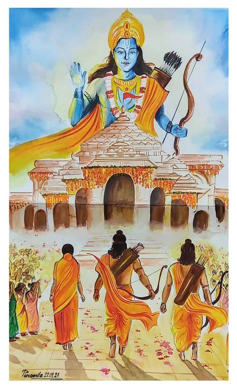 Mandir Painting, Ayodhya Ram Mandir, Ayodhya Ram, Ram, Art