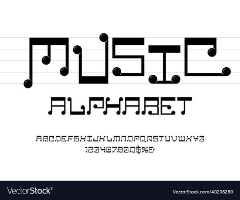 Music Note Letters, Music Notes Letters, Music Font, Note Fonts, Letters Design, Music And Movement, Alphabet Design, Music Themed, Music Note