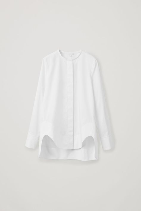 VOLUMINOUS GRANDAD SHIRT - Optic white - Shirts - COS Grandad Collar Shirt, Long Tunic Dress, Wardrobe Sale, Denim Blouse, How To Make Clothes, Women Shirts Blouse, White Shirts, Women's Shirts, Collar Shirts