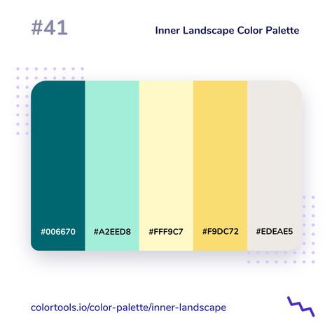 This playful color scheme components several shaded: dark shade of cyan, light shade of green-cyan, light shade of yellow,medium-light shade of yellow, and final the light shade of brown. Tosca Pallete, Landscape Color Palette, Light Colour Palette, Boho Living Room Coffee Tables, What Colors Mean, Beautiful Color Palettes, Mental Resilience, Inner Landscape, Rgb Color Codes