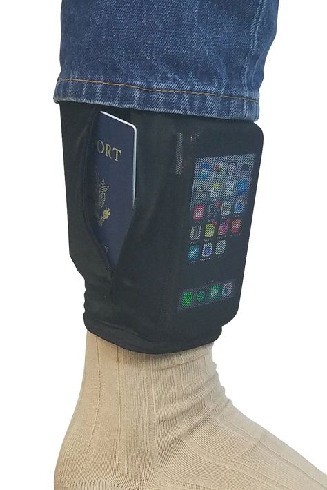 The Leg Stash, with two pockets, keep your valuables and your phone safe and out of sight while keeping your hands free.  The Leg Stash goes on like a sock, nice and stretchy, so it can't ever fall off.  One large 7" x 3.5" zippered pocket keeps your passport, cards and cash safe and hidden.  The other mesh pouch 7"x 4 Cash Safe, Diy Sewing Gifts, Mesh Pouch, Adaptive Clothing, Shoes Hack, Wrist Wallet, Travel Clothes Women, Phone Pouch, Sewing Bag