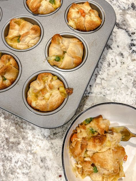 Muffin Tin Chicken Pot Pies — 2hungrydaughters Turkey Pot Pie Muffin Tin, Muffin Pan Recipes Dinner, Mini Chicken Pot Pie Muffins, Chicken Pot Pie Muffin Cups, Muffin Tin Chicken Pot Pie, Chicken Pot Pie Muffins, Mini Turkey Pot Pies, Pot Pie Cupcakes, Muffin Pan Recipes