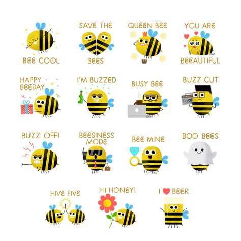 Mumble Bees - Snapchat on Behance Bee Puns, Mobile Stickers, Bee Quotes, Bee Themed Classroom, Cute Puns, Bee Sticker, Pun Card, Bee Mine, Bee Cards