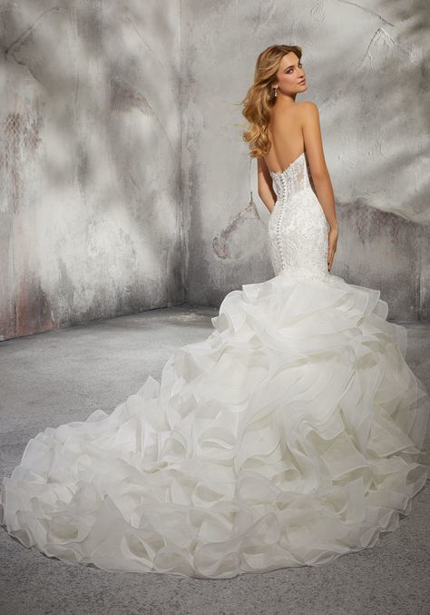 Leona Wedding Dress Wedding Dresses With Long Train, Mori Lee Bridal, Strapless Wedding Dress Mermaid, Wedding Dress Organza, Organza Wedding, Organza Skirt, Dress Idea, Mermaid Wedding Dresses, Dress Mermaid