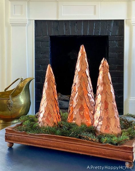 Here's a festive DIY Copper Christmas Tree using an orange safety cone as the base and copper flashing for the copper part! It's easy to make! Copper And Red Christmas Decor, Copper Christmas Tree, Copper Christmas Decor, Xmas Decorations Diy, Christmas Tree Base, Diy Copper, Copper Christmas, Party 2023, Cabin Christmas