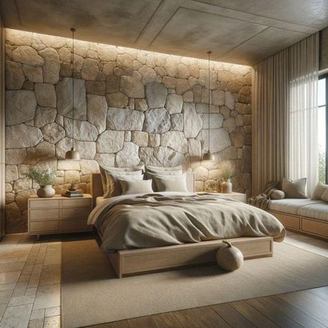 Uneven Wall Decor Ideas, Wall Decor Ideas Bedroom, Bali Bedroom, Texture Interior Design, Bedroom Wall Decor Ideas, House Bedroom Ideas, Country Style Bedroom, Natural Bedroom, Decor Ideas Bedroom