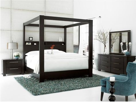 Lacquer Craft USA Metropolitan 8300 Queen Canopy Bed - Great American Home Store - Canopy Bed Memphis, TN, Southaven, MS #casual #poster #bed #shopgahs Black Canopy Bed, Wood Canopy Bed, Queen Canopy Bed, Metal Canopy Bed, Wood Canopy, Canopy Bed Frame, Wooden Canopy, Canopy Bedroom, Queen Size Bed Frames