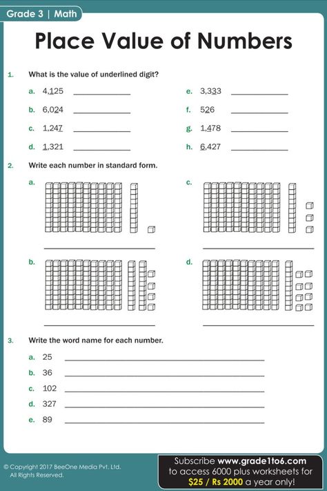 Place Value Of Numbers, Number Place Value, Third Grade Math Worksheets, Maths Worksheet, Numbers Worksheet, Worksheets For Grade 3, 3rd Grade Math Worksheets, Whole Numbers, Math Place Value