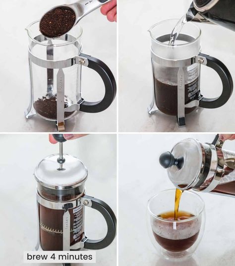 Best French Press Coffee How To Make, Pressed Coffee How To Make, How To Make French Press Coffee At Home, Coffee Press Recipes, Making French Press Coffee, How To Use A French Press Coffee Maker, How To Make Coffee In A French Press, Coffee Press How To Use A, How To Use A Coffee Press