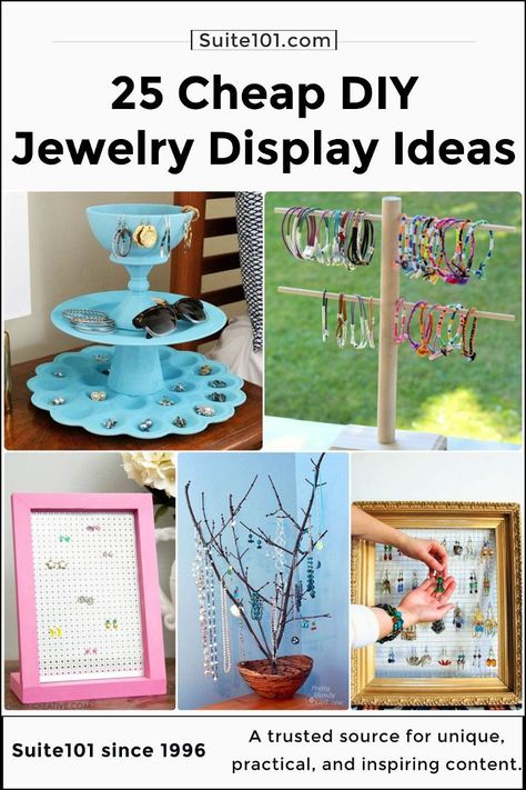 25 Homemade DIY Jewelry Display Ideas Diy Necklace Stand, Diy Breastmilk Jewelry, Creative Jewelry Displays, Jewelry Organizer Wall, Earring Display Stands, Jewelry Wall, Diy Jewelry Display, Jewelry Organizer Diy, Jewelry Roll