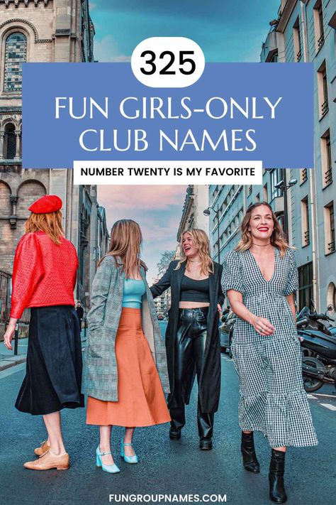 325 Girls-Only Club Names To Try Club Names Ideas Friends, Names For Companies, Game Of Thrones Girl, Group Chat Names, Girls Group Names, Group Names Ideas, Quirky Girl, Ladies Lunch, Ladies Club