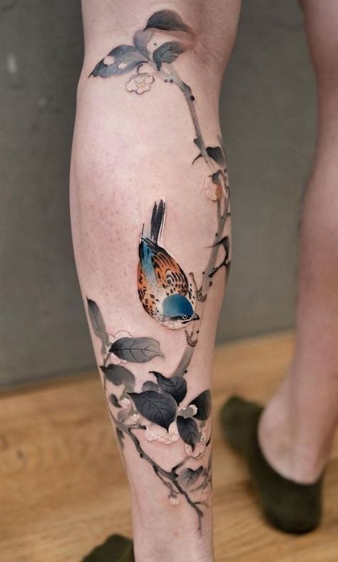 Bird Tattoo - Get an InkGet an Ink Bailey Tattoo, Manta Tattoo, Breathtaking Tattoos, Athlete Photography, Tattoo Calf, Botanisches Tattoo, Colour Studies, Bird Branch, Branch Tattoo