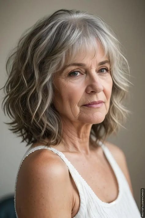 Stylish Wash and Wear Haircuts for Women Over 60 Over 60 Wavy Hairstyles, Medium Length Gray Hair With Layers Over 50, Long Bob Hairstyles Over 60, Over 50 Wavy Hairstyles For Women, Long Hair Styles For 60+ Women, Womens Hairstyles For Thinning Hair, Minimal Layers Medium Hair, Haircuts For 50 Year Old Women Over 50, Haircuts For Fine Wavy Hair Medium