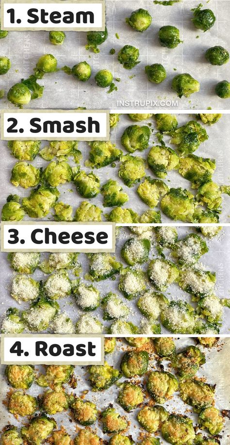 Smashed Brussels Sprouts, Veggie Side Dish Recipes, Sprout Recipes, Veggie Side Dishes, Side Recipes, Veggie Dishes, Brussels Sprouts, Vegetable Side Dishes, Vegetable Dishes