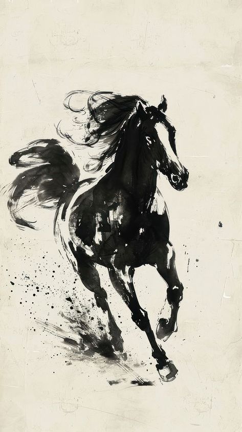 Painting horse drawing animal. | premium image by rawpixel.com Horse Painting Simple, Horses Wallpaper Iphone, Black And White Horse, Horse Wallpaper Aesthetic, Black Horse Wallpaper, Horse Black Background, Black And White Horse Wallpaper, Black And White Horse Aesthetic, Running White Horse Wallpaper