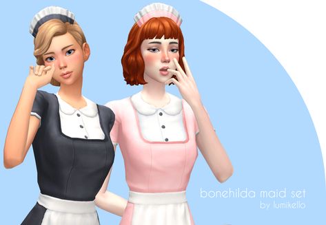 Bonehilda Maid Set | cloudcat on Patreon Elder Sims 4, Sims 4 Butler, Waitress Outfit, Victorian Maid, Ts4 Clothes, Sims 4 Challenges, Vampire Zombie, Sims 4 Anime, Sims 4 Cc And Mods