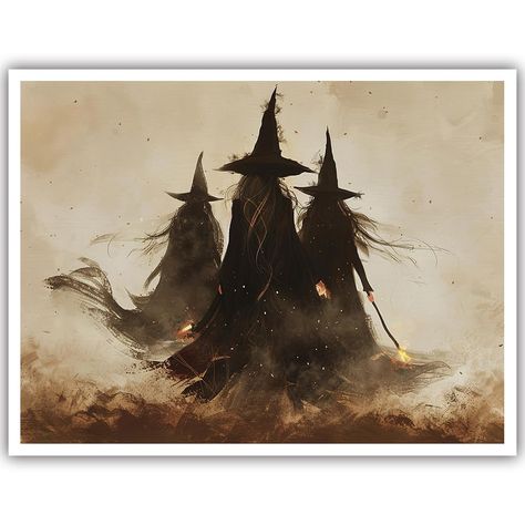 PRICES MAY VARY. Gothic Wall Decor Artwork: In a vast white background, three witches stood quietly, each holding a burning torch, illuminating their backs. The three witches were dressed in black robes, exuding a mysterious and ancient aura. The first witch's torch burned the most vigorously, as if telling of her endless wisdom and power. 12x16 inch Unframed: The gothic wall art comes with a 1 cm white edge, designed specifically for frame installation. You can choose to hang the frame, or even Witchy Wall Decor, Wall Decor Posters, Three Witches, Family Wall Decor, Decor Posters, Witchy Decor, Family Wall, Decor Aesthetic, Retro Wall Art