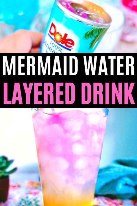 Mermaid Alcoholic Drink, Layered Alcoholic Drinks, Mermaid Drink Nonalcoholic, Mermaid Mocktail Recipe, Tipsy Dolphin Drink, Mermaid Syrup Water Recipes, Mermaid Water Drink, Mermaid Juice, Refresher Drinks