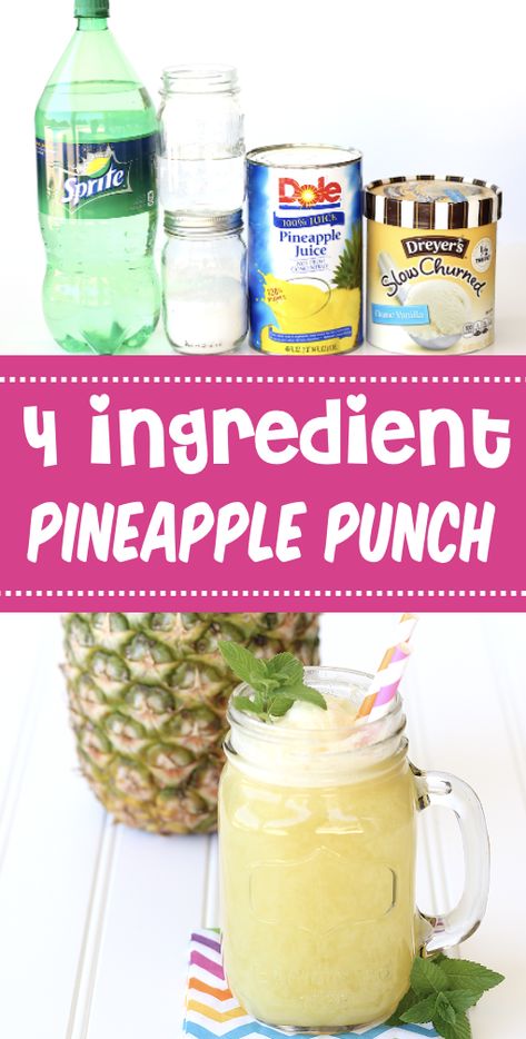 Pineapple Punch Recipe Sprite Pineapple Juice Punch, Vanilla Ice Cream Punch Recipes, Pineapple Sprite Punch, Punch With Pineapple Juice And Sprite, Punch With Ice Cream Recipes, Party Punch With Ice Cream, Pineapple Sprite Lemonade Punch, Sherbert Punch With Pineapple Juice, Easy Bridal Shower Punch