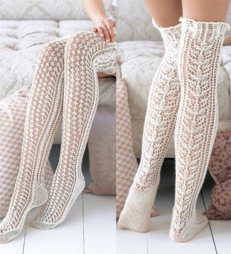 Looking for a fun new knitting pattern? Check these out! Thigh High Leg Warmers, Knitting Lace, Lace Stockings, Crochet Geek, Stocking Pattern, Vogue Knitting, Leg Warmer, Crochet Socks, Knitting Magazine