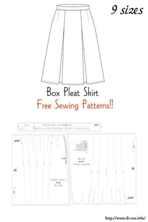 This is the pattern of a Box Pleat Skirt. cm size(A4 size) Children's-100,120,140/Ladies'-S,M,L,LL/Men's-L,LL Sewing Pattern Pleated Skirt, Box Skirt Pattern, Sewing Patterns Skirt Free, Pleated Skirt Pattern Free, Box Pleat Dress Pattern, Box Pleat Skirt Pattern, Box Pleat Skirt Outfit, Pleat Skirt Pattern, Skeleton Skirt