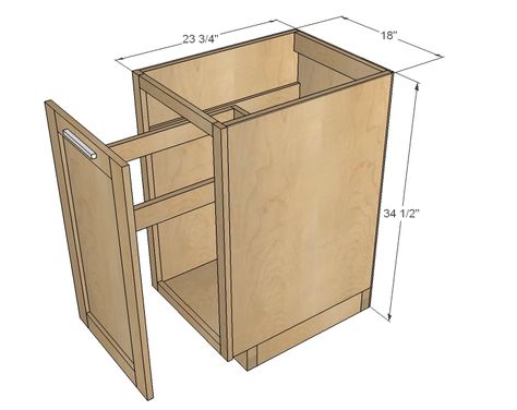 18" Kitchen Base Cabinet Trash Pull Out or Storage Cupboard with Door Diy Kitchen Cabinets Build, Kitchen Corner Cupboard, Door Diy Projects, Building Kitchen Cabinets, Corner Kitchen Cabinet, Kitchen Base Cabinets, Kabinet Dapur, Kitchen Trash Cans, Diy Kitchen Island