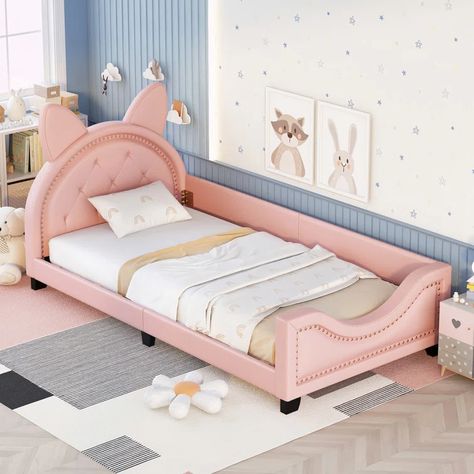 Zoomie Kids Mavis Kids Twin Daybed | Wayfair Low Platform Bed, Leather Daybed, Leather Platform Bed, Kids Bed Frames, Twin Daybed, Shaped Headboard, Wood Platform Bed Frame, Twin Platform Bed, Leather Headboard