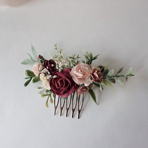 Floral Hair Piece, Bridesmaid Hair Pieces, Floral Hair Comb, Bridesmaids Hair, Floral Hair Pieces, Maroon Wedding, Wedding Hair Piece, Floral Hair Combs, Bridal Hair Piece