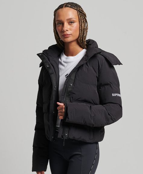 Womens - Train Boxy Puffer Jacket in Black | Superdry Black Puffer Coat, Staying Active, Black Puffer, Coat Outfits, Komplette Outfits, The Train, Puffer Coat, Casual Jacket, Cold Day