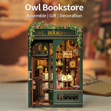 CUTEBEE DIY Book Nook Kit Miniature Wooden Dollhouse with Lights Bookshelf Insert 3D Puzzle Decor Witchy Booknook, Handmade Gift Ideas Creative, Book Nook Ideas Diy, Booknook Diy, Bookish Room Decor, Book Nook Ideas, Puzzle Decor, Wooden Dollhouse Kits, Miniature Bookshelf