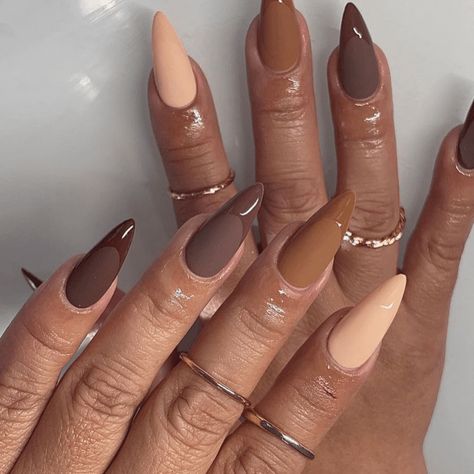 Natural Fall Nail Colors, Safari Inspired Nails, Matte Nails With Glossy Tips, Medium Stiletto Nails, Nail Ideas For Fall, Medium Stiletto, Fall Nail Ideas, Stylish Nails Designs, Dope Nail Designs