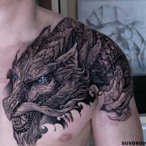 108 Best Badass Tattoos for Men | https://mobile.twitter.com/santiagoduran Dragon Tattoo Shoulder, Dragons Tattoo, Dragon Tattoos For Men, Dragon Sleeve, Tattoo Dragon, Mens Shoulder Tattoo, Geniale Tattoos, Chest Tattoo Men, Dragon Tattoo Designs