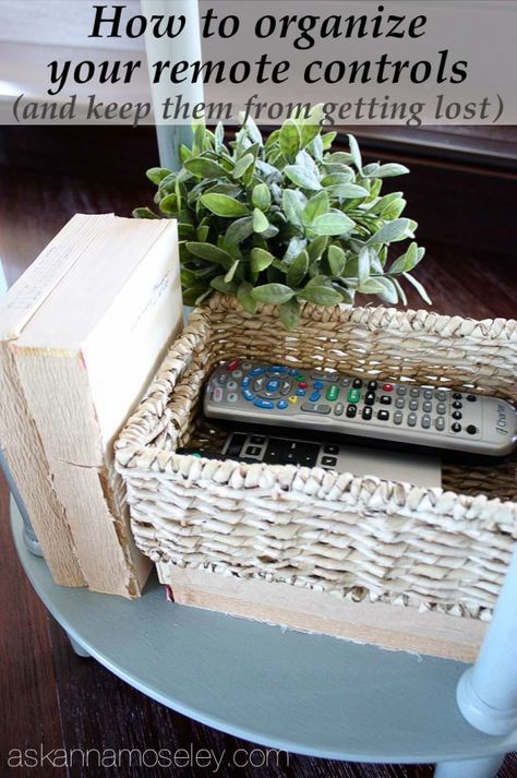 This is the easiest way to organize your remote controls and keep them from getting lost all the time - Ask Anna Family Room Organization, Tv Remote Holder, Remote Organization, Remote Control Storage, Remote Holder, Ways To Organize, Clutter Free Home, Organization Inspiration, Living Room Organization