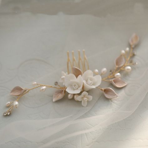 Bohemian Wedding Hair Accessories, Bride Hair Flowers, Rose Gold Hair Clip, Prom Hair Jewelry, Crystal Wedding Hair Accessories, Rose Gold Hair Piece, Rose Gold Hair Accessories, Rose Gold Bridal Jewelry, Gold Hair Comb Wedding