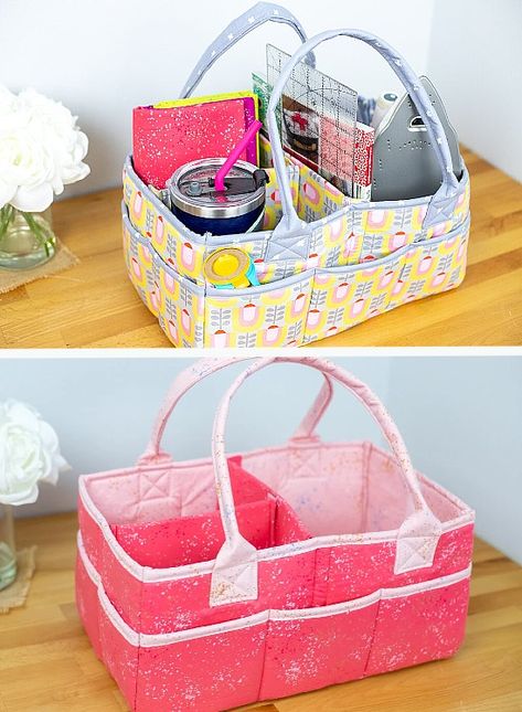 Quilting Digest Craft Caddy Sewing Pattern, Yarn Bag Sewing Pattern, Sewing Basket Pattern, Sewing Caddy Pattern Free, Basket Sewing Pattern Free, Sewing Box Organization, Fabric Bins Diy Free Pattern, Fabric Baskets Diy Free Pattern, Fabric Containers