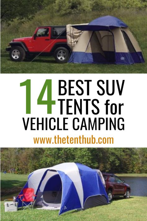 Camping Suv Ideas, Car Tents For Camping, Jeep Tent Camping, Vehicle Camping, Suv Tent Camping, Camping In Suv, Suv Camping Hacks, Suv Tent Camping Setup, Jeep Wrangler Tent Camping