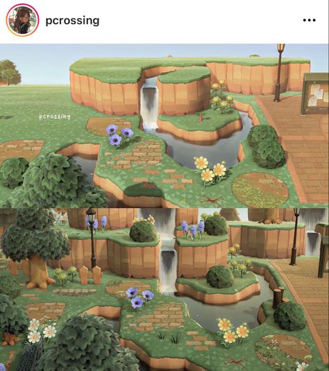 Acne Terraforming Ideas, Acnh Pashmina Yard Ideas, Acnh Before And After, Terraforming Animal Crossing, Terraforming Ideas Animal Crossing, Cottagecore Animal Crossing, Ac Ideas, Pink Island, Acnh Cottagecore