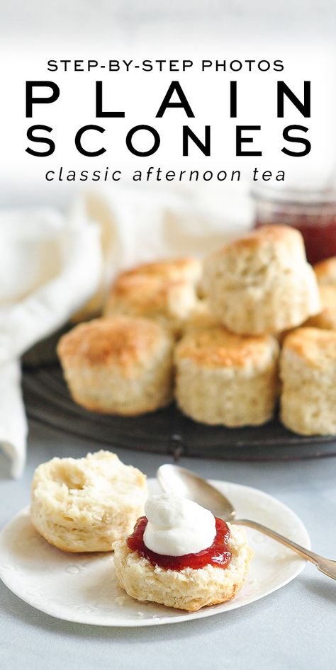 Easy Plain Scones, perfect served with jam and cream #scones #plainscones #chantillycream #devonshiretea #hightea Plain Scones, Afternoon Tea Scones, Scones And Jam, Best Scone Recipe, Tea Scones, Scones Recipe Easy, Scones Easy, Cream Scones, Scones Recipe