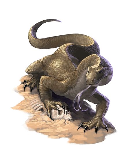 Giant Monitor Lizard - Pathfinder 2E PFRPG DND D&D 3.5 5E 5th ed d20 fantasy Desert Animal Art, Desert Dragon, Creature Template, Creature Ideas, Fantasy Writing, Monitor Lizard, Rpg Ideas, Desert Animals, Komodo Dragon