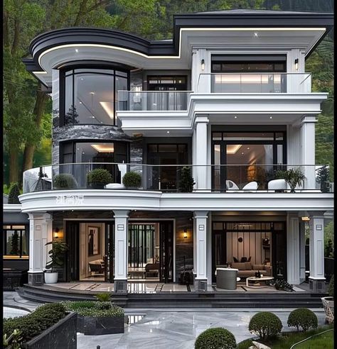 3story House Design, Classic Exterior Design, Car Porch Design, House Outer Design, House Roof Design, Classic House Exterior, House Floor Design, Modern House Facades, House Arch Design