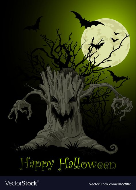 Scary tree background Royalty Free Vector Image Halloween Tree Cartoon, Horror Tree Drawing, Scary Tree Illustration, Spooky Tree Silhouette, Creepy Tree Silhouette, Scary Tree, Tree Background, Halloween Tree, Horror Halloween