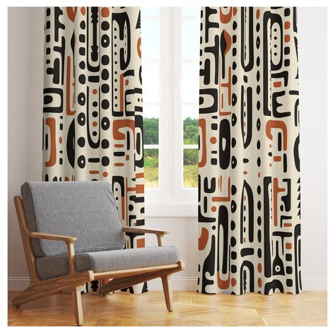 Product Details ⏩SIZE: 50x84 inch/50x 96 for one panel ⏩MATERIALS: 100% Polyester sourced from China, printed, sewn and shiped from US Features ⏩Light-filtering sheer curtain made from a lightly textured weave for a soft, flowing feel or a sateen twill weave； ⏩Blackout curtain for a heavier drape and added privacy which with blackout lining and it can blocks out most light. ⏩These custom curtains come with a 4" hemmed rod pocket at the top for easy hanging on all standard specification curtain p Black White Curtains, Modern African Decor, Minimalist Curtains, African Inspired Decor, Bedroom Minimalist, African Mudcloth, Curtains For Bedroom, Living Room Lounge, Curtains For Living Room