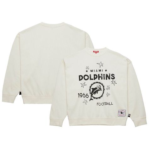 Embrace vintage Miami Dolphins style with this Mitchell & Ness Throwback Logo 3.0 Pullover Sweatshirt. This luxuriously soft sweatshirt features a distressed screen print of the Miami Dolphins' throwback logo, team name, and inaugural year on the front, making it a true testament to your enduring fandom. With its cozy, midweight construction, it's the perfect way to showcase your Dolphins pride while staying warm and comfortable all season long. Miami Dolphins Sweatshirt, Vintage Miami, Nfl Vintage, Nfl Miami Dolphins, Market Ideas, Vintage Jerseys, Team Name, Miami Dolphins, Mitchell & Ness