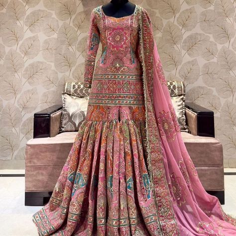 If you want to buy text at +91-9758392215 Perfect pehnawa "Happiness is guaranteed" 01 Designer Gharara, Pink Lehenga Choli, Pakistani Formal Dresses, Party Wear Lehenga Choli, Wedding Lehenga Choli, Pink Lehenga, Beautiful Pakistani Dresses, Sharara Suit, Outfits Woman