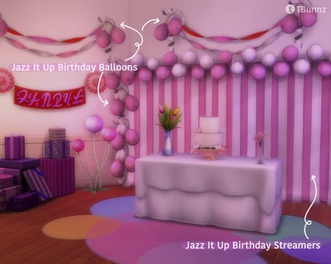 Taro on Tumblr Sims 4 Balloons, Sims 4 Cc Birthday Party Decor, Sims 4 Birthday Party Cc, Birthday Streamers, Prom Decor, Sims 4 Teen, Party Deco, Sims 4 Cc Furniture, Teen Birthday