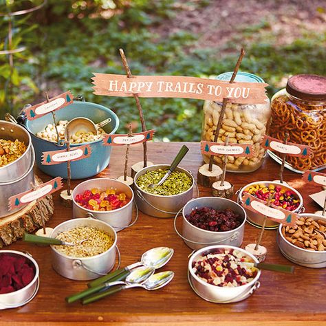 This tasty trail mix recipe featuring nuts, seeds and dried fruits makes a kid-friendly snack at home or on-the-go. Campfire Cake, Camping Hacks Food, Trail Mix Recipes, Camping Theme Party, Camping Birthday Party, Kid Friendly Snack, Camping Parties, Birthday Desserts, Camping Birthday