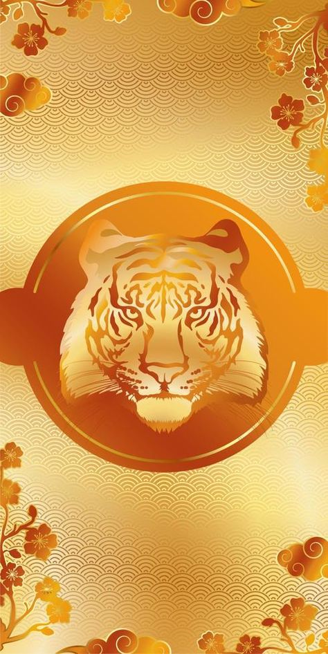 Tiger Background, Gold Wallpaper Phone, Sakura Flowers, Golden Tiger, Tiger Art, Tiger Head, Gold Background, Gold Wallpaper, A Tiger