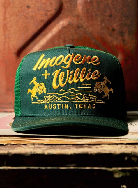 the "bronco" trucker – imogene + willie Imogene And Willie, Nashville Shopping, Bone Bordado, Imogene Willie, Vintage Trucker Hats, Second Home, Hat Patches, Colmar, Perfect Jeans