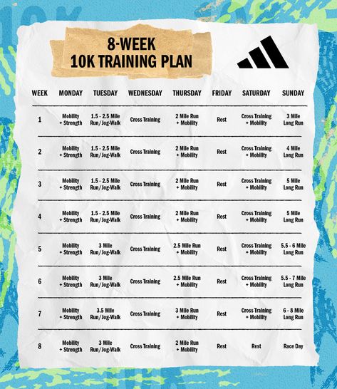 Looking to hit your next running milestone? Training for a 10K might be right for you. Read on for a plan that includes strength training, stretching, and more. 9 Week 10k Training Plan, Run 10k Plan, Strength And Running Schedule, Runner Training Plan, How To Train For A 10k, 10k Running Plan Beginner, Running Plan For Half Marathon, 10 Mile Run Training Plan, 10 Km Running Plan